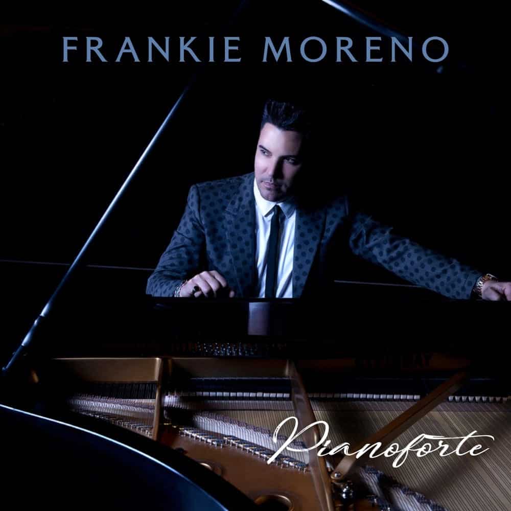 Pianoforte "FRANKIE MORENO" in white text above a man in a polka dot suit playing a grand piano with "Pianoforte" on the lid.