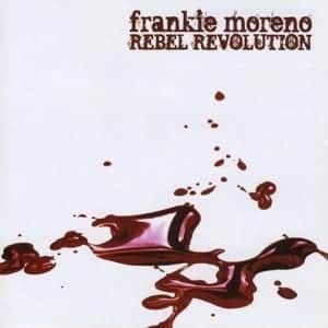 Red liquid splatters and drips across a white background with "frankie moreno REBEL REVOLUTION" at the top.