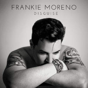 A shirtless man with tattoos on both arms rests his head on his left forearm, looking down. "FRANKIE MORENO DISGUISE" is at the top.