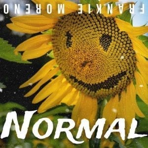 A sunflower with a smiley face made of dark seeds, with text "FRANKIE MORENO" and "Normal".